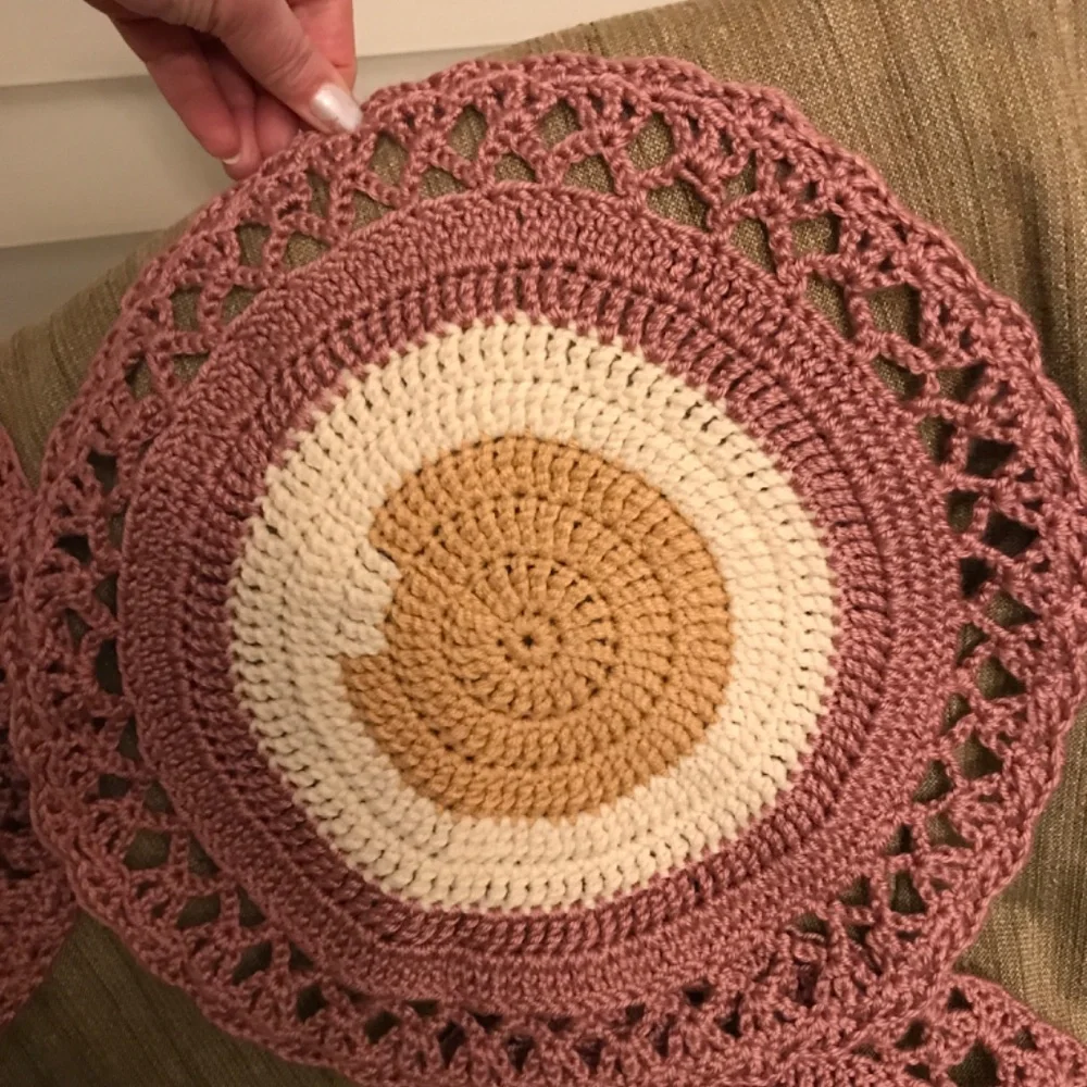 Lot of 3 NEW Rose Blush Tan and Cream 13” round Crochet Placemat Doily handmade
